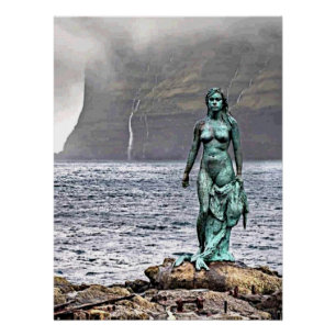 Poster statue élégante de sirène de bronze