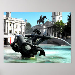 Poster Statue et fontaine en Trafalgar Carré