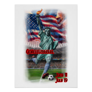 Poster Statue of Liberty playing Soccer on a 