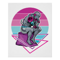 Statue penseur Cyberpunk Vaporwave Rodin