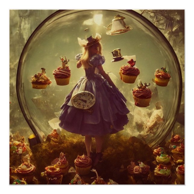 Poster Steampunk Alice et Cupcakes (Devant)