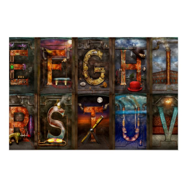 Poster Steampunk - Alphabet - Alphabet complet (Devant)