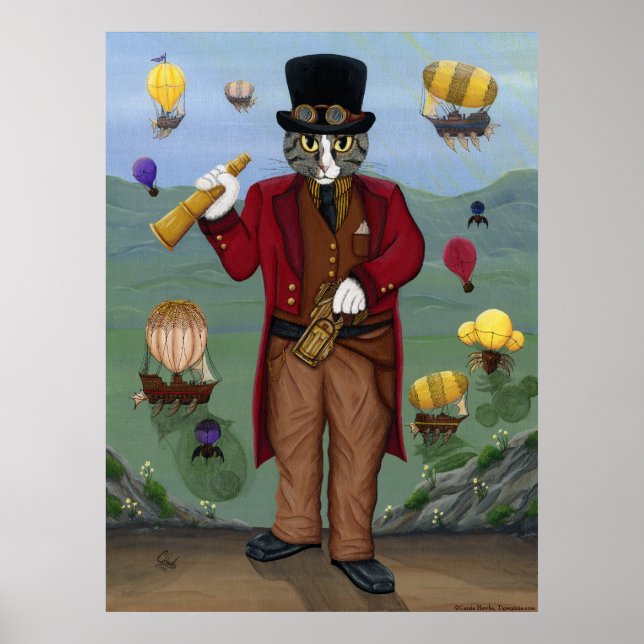Poster Steampunk Chat Victorian Portrait Imaginaire gothi (Devant)