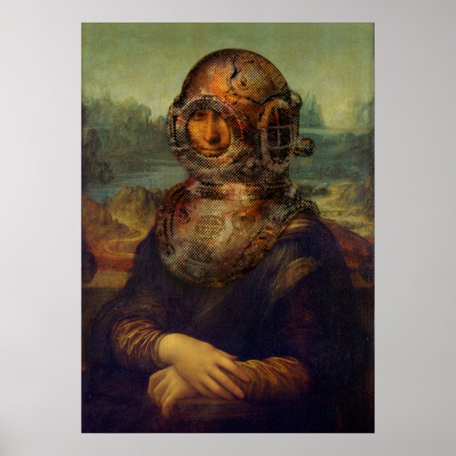 Poster Steampunk da Vinci Mona Lisa Divers Casque Pop Art (Devant)