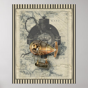 Poster Steampunk Dirigible Balloon