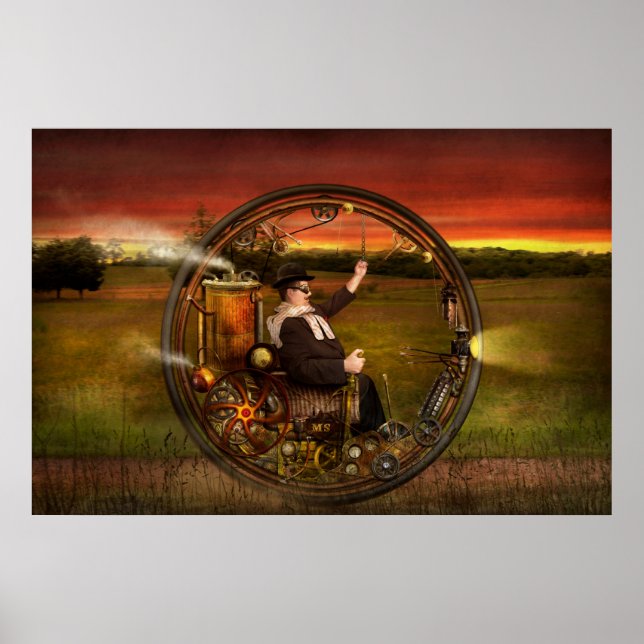 Poster Steampunk - Le monocycle du gentleman (Devant)