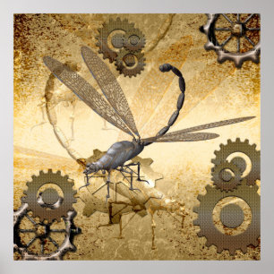 Poster Steampunk, libellules impressionnantes de vapeur