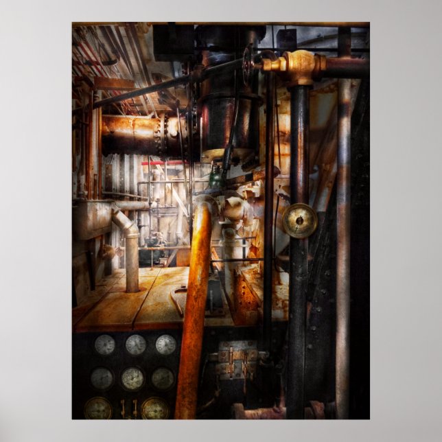 Poster Steampunk - plomberie - tuyaux (Devant)