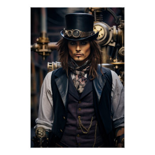 Poster Steampunk Victorian Cosplay Top Hat Gears