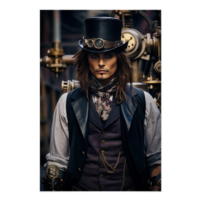 Poster Steampunk Victorian Cosplay Top Hat Gears (Devant)