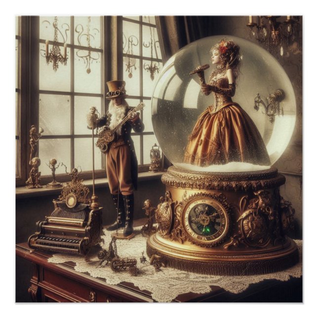 Poster Steampunk Victorian Music Snow Globe (Devant)