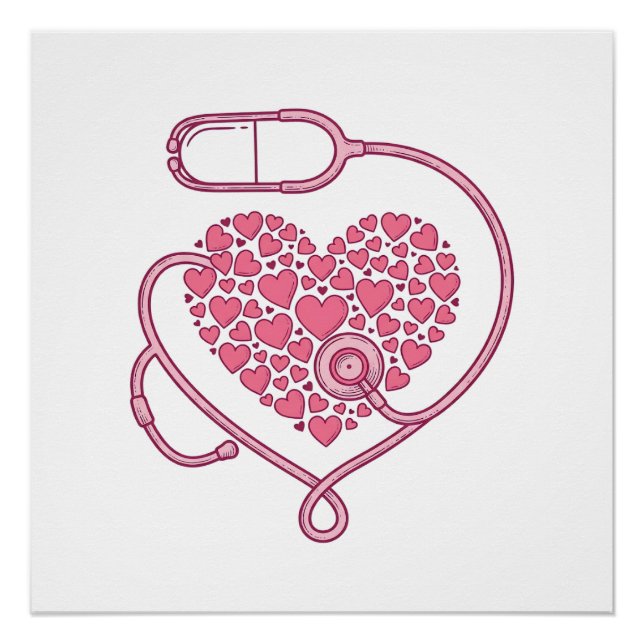 Poster Stéthoscope Cardiaque Design de Chemise Vectoriel  (Devant)
