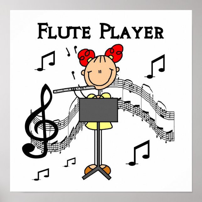 Poster Stick Figure Girl Flute Player Tshirts et cadeaux (Devant)