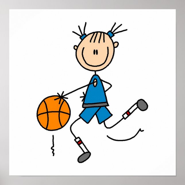 Poster Stick Figure Girl Joueur de basket-ball Tshirts (Devant)