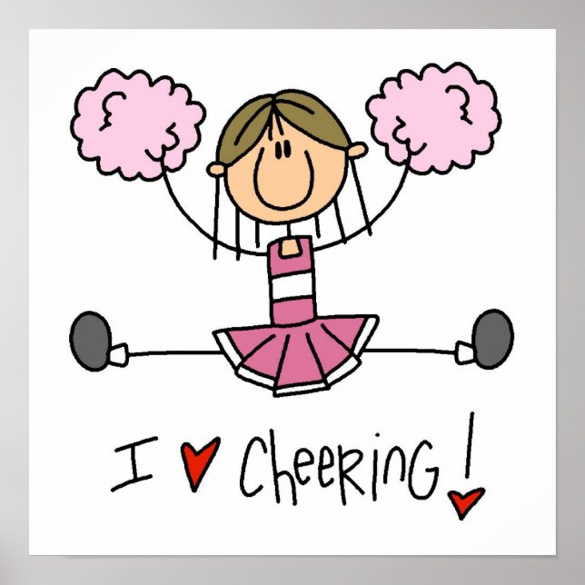 Poster Stick Figure I Love Cheering T-shirts et cadeaux (Devant)