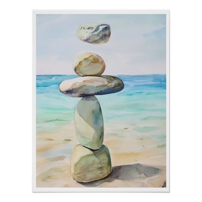 Poster Stillness in Motion - Zen Beach Stones (Devant)