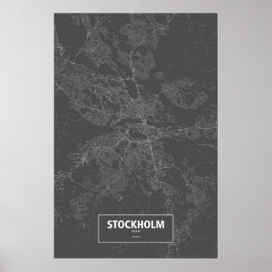 Poster Stockholm, Suède (blanc sur noir)