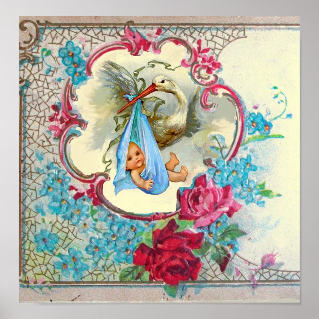 Poster STORK BÉBÉ GARÇON crème DOUCHE (Devant)