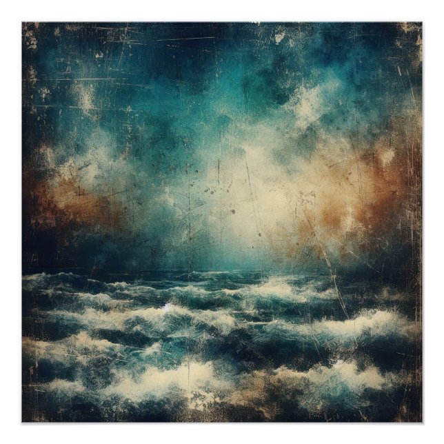 Poster Stormy Blue Ocean Old Photograph (Devant)
