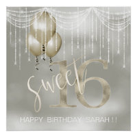 String Lights & Balloons Sweet 16 Champagne ID473