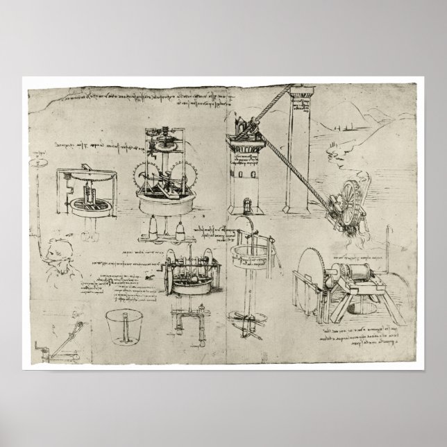 Poster Study of Suction Pumps, Leonardo da Vinci (Devant)