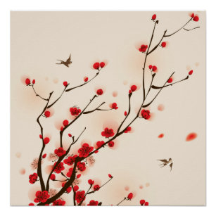 Poster Style asiatique Peinture Plum Blossom au printemps