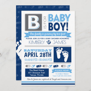 Poster Style Baby Feet Boy Shower Invitation 3