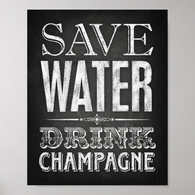 Poster Style de chalk SAVE EAU BOIRE CHAMPAGNE SIGNE impr (Devant)