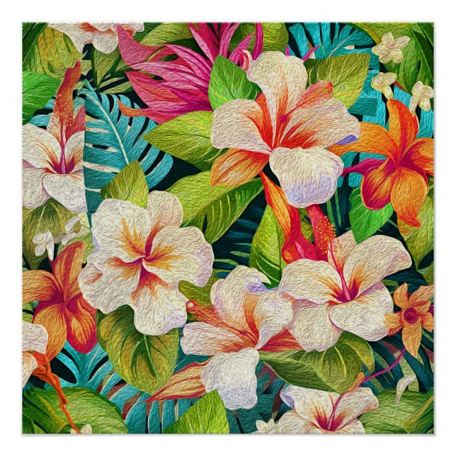Poster Style de peinture à l'huile florale tropicale (Devant)