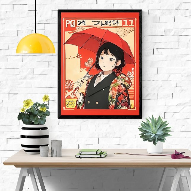 Poster Style japonais classique - Fille avec parapluie ro (Créateur téléchargé)