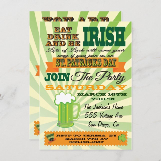 Poster Style St. Patrick's Day Party Invitation (Devant / Derrière)