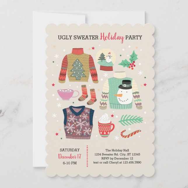 Poster Style Ugly Sweater Fête Invitation (Devant)