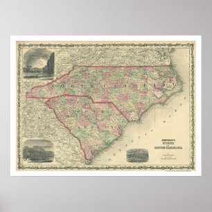 Poster Sud et carte 1861 de la Caroline du Nord