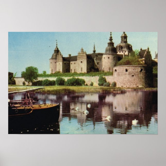 Poster Suède vintage, château médiéval de Kalmar, douves (Devant)