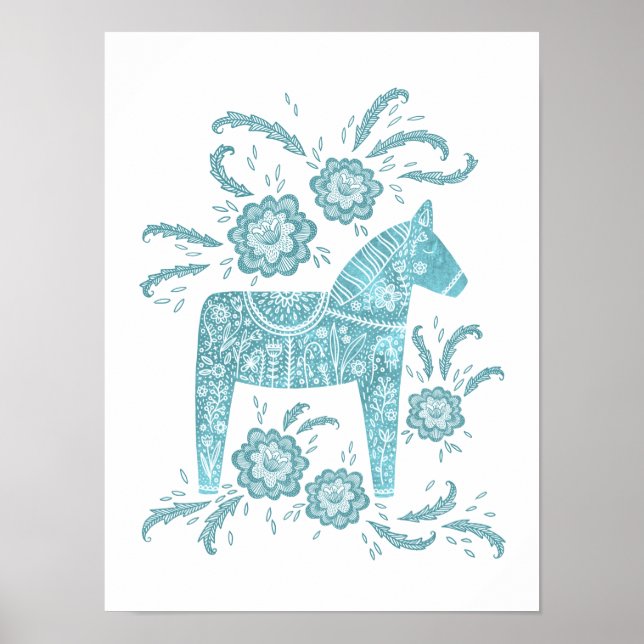 Poster suédois Dala Horse Art Turquoise (Devant)