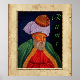 Poster Sufi Mystic Portrait de Rumi sur faux parchemin BG