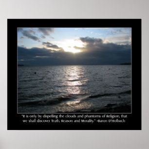 Poster Sun, nuages, plage et citation de D'Holbach