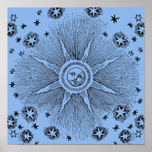 Poster Sun Stars Antique Nuit Ciel Médiéval Zodiac