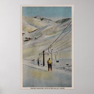 Poster Sun Valley, IDMountain Scene, Ski Lifts in