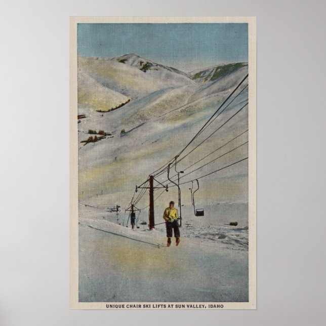 Poster Sun Valley, IDMountain Scene, Ski Lifts in (Devant)