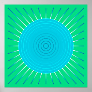 Poster Sunburst géométrique moderne - bleu et vert Jade