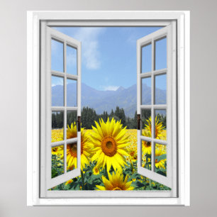 Poster Sunflower Garden Faux Vue de fenêtre artificielle
