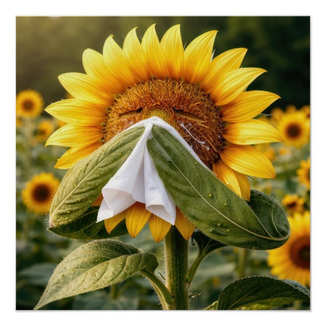 Poster Sunflower Sneezing into a Tissue (Devant)