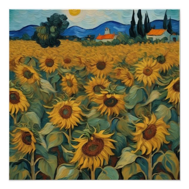 Poster sunflowers field van gogh style (Devant)