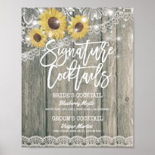 Poster Sunflowers Mariage Signature Cocktail Menu Boisson