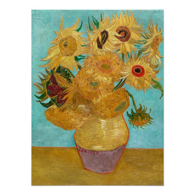 Poster Sunflowers, Post Impressionist Still Life Painting (Devant)
