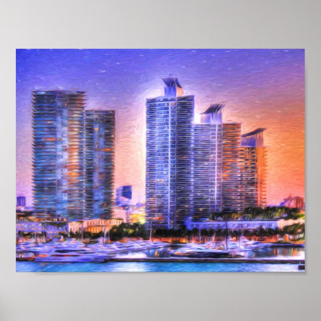Poster Sunrise de Miami Skyline (Devant)