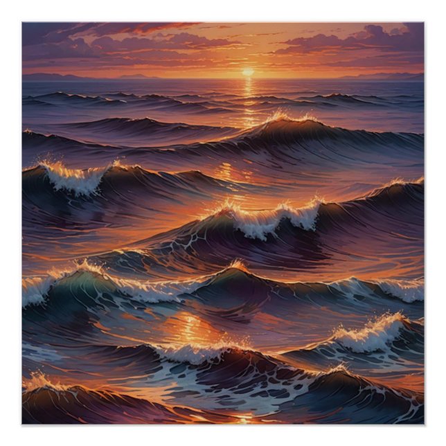 Poster sunset at ocean wall art (Devant)