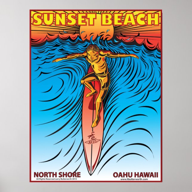 POSTER SUNSET BEACH HAWAII SURFBREAK SURF SURF (Devant)