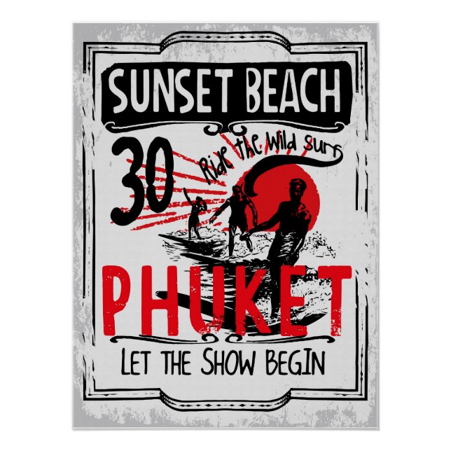 Poster Sunset Beach Phuket Surf Vintage (Devant)